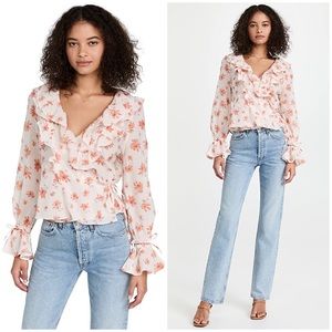 NWT Free People Amanda Floral Ruffle Wrap Blouse